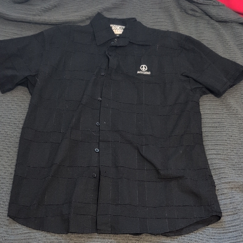 Moschino‎ Black Short-Sleeve Button-Down Shirt Made In Italy